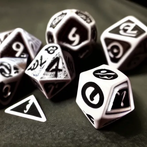 Prompt: dungeon and dragons dice with glowing runes, realistic photography, high detailed