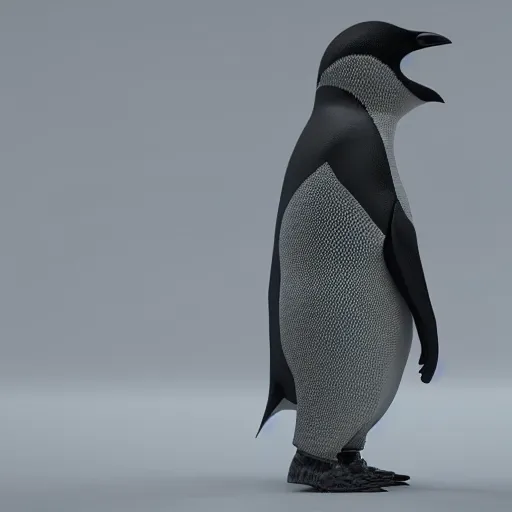 Image similar to a cybertronic penguin, leds, high detail, sharp, studio, digital art, octane render, redshift, blender-hard-surface, cinema-4d, houdini-hard-surface, machin3, mx2