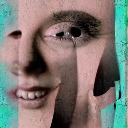 Image similar to digital collage of a face, surrealist split photographs