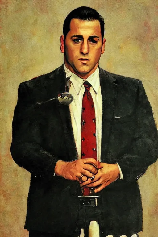 Image similar to paulie gaultieri from the sopranos painted by norman rockwell