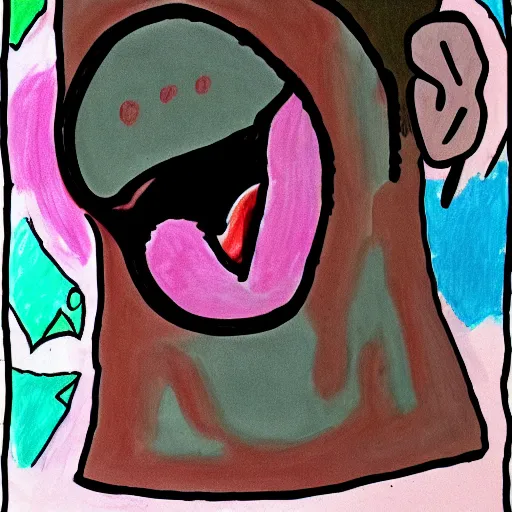 Prompt: child's drawing of a person with big tongue wet licking the monitor screen