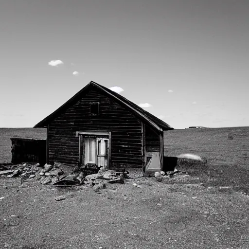 Prompt: photograph of ( desolate ) cabin