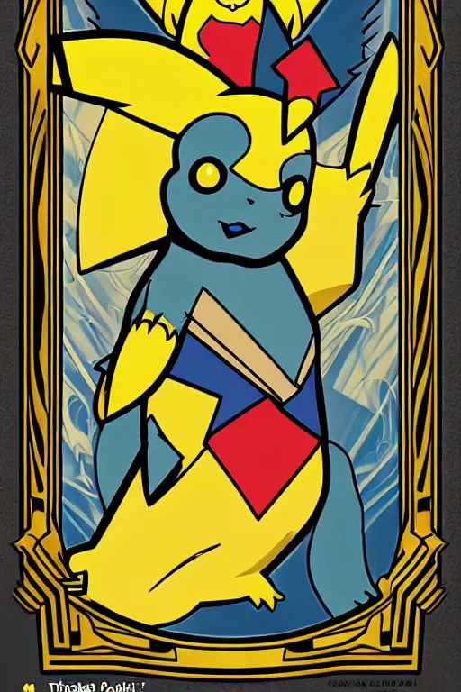 Image similar to Pikachu tarot card, art nouveau style, trending on artstation