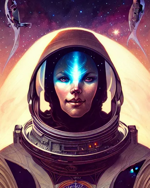 Image similar to Powerful medieval astronaut portrait, art nouveau, fantasy, intricate galactic designs, elegant, highly detailed, sharp focus, art by Artgerm and Greg Rutkowski and WLOP