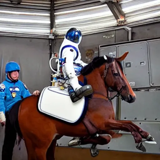 Image similar to the horse is saddled with an astronaut and rides it into space