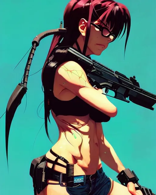 Image similar to a ultradetailed beautiful panting of revy from black lagoon, by conrad roset, greg rutkowski and makoto shinkai, trending on artstation