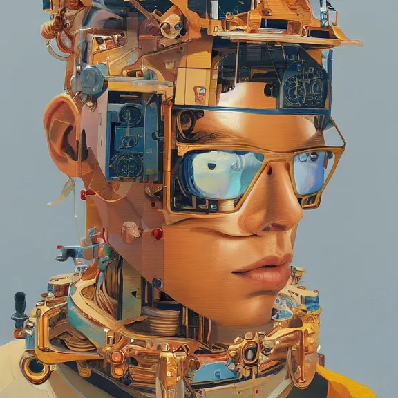 Image similar to robot artist painting a self - portrait on a canvas. intricate, highly detailed, photorealistic, film still, by alexandros pyromallis, sachin teng, hans thoma.