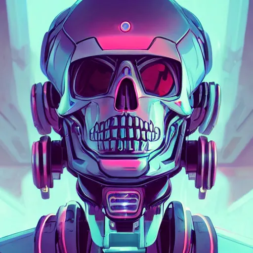 Image similar to a robot cybernetic cyberpunk skull minimalist comics, behance hd by jesper ejsing, by rhads, makoto shinkai and lois van baarle, ilya kuvshinov, rossdraws global illumination ray tracing hdr radiating a glowing aura