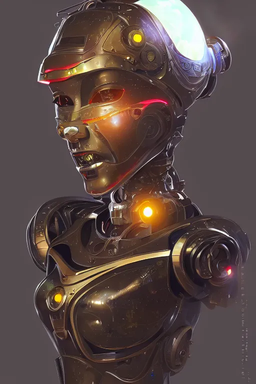 Image similar to solarpunk cyborg queen fantasy art mask robot ninja stylized digital illustration sharp focus, elegant intricate digital painting artstation concept art global illumination ray tracing advanced technology chaykin howard and campionpascale and cooke darwyn and davis jack