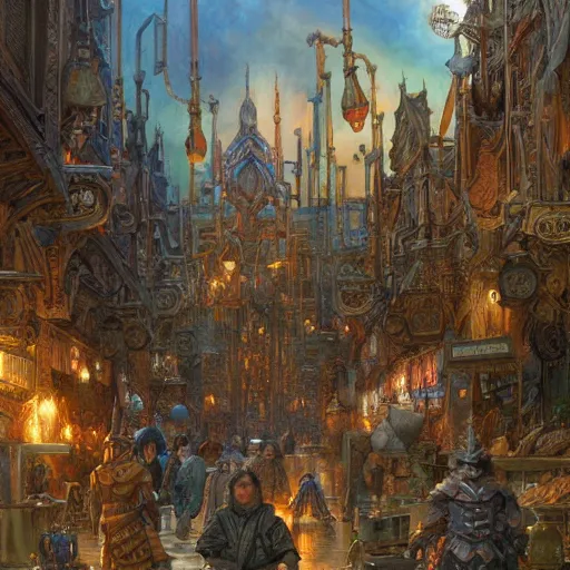 Prompt: The Grabd Bazaar, fantasy art by Donato Giancola and James Gurney, digital art, trending on artstation