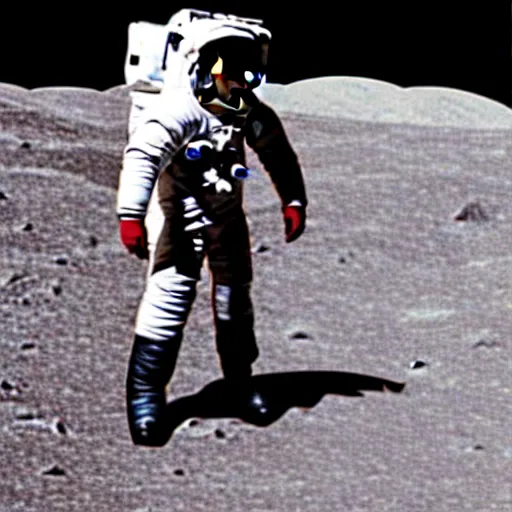 Image similar to old photo of an astronaut on his suited horse, photo taken on the moon