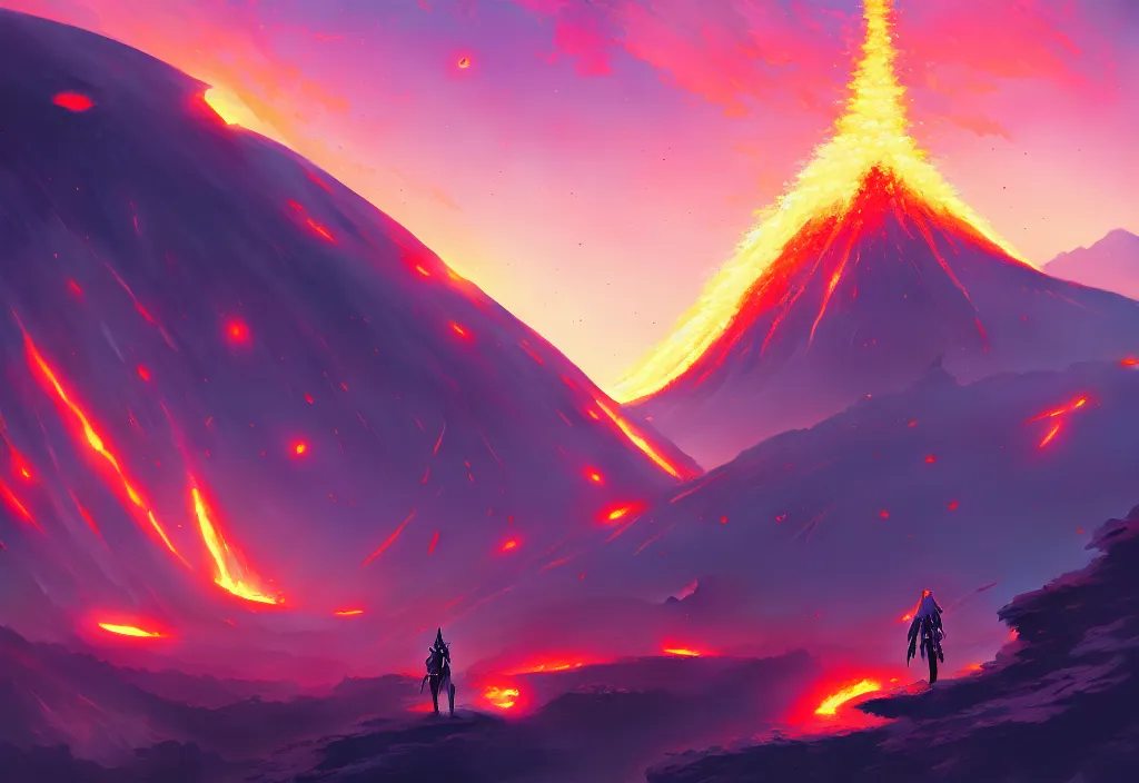 Prompt: volcano on a alien planet, anime, official fanart behance hd artstation by jesper ejsing and makoto shinkai, 4 k