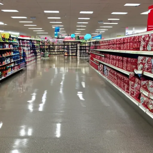 Prompt: photo of a flood, photo of a flood of water in a target store