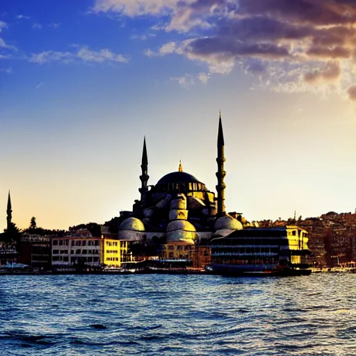 Image similar to photo of istanbul, realistic, golden hour, golden ratio