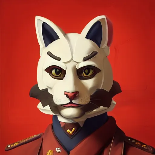 Prompt: Portrait painting an anthropomorphic cat wearing as Soviet leader, as an Overwatch character, medium shot, asymmetrical, profile picture, Organic Painting, sunny day, Matte Painting, bold shapes, hard edges, street art, trending on artstation, by Huang Guangjian and Gil Elvgren and Sachin Teng