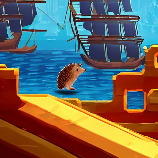 Image similar to hedgehog on a ship in seqa of thieves, game, epic