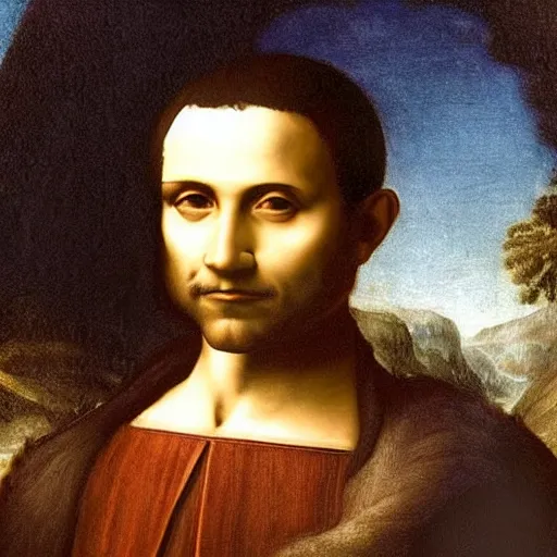 Image similar to portrait of barack obama president of the usa, short hair. painting by leonardo da vinci