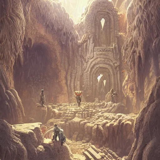 Image similar to dungeon map concept d & d cave, desert, vulcanic ground, monument, tribal hollows and build. hyper detailed, fantasy style art, highly detailed, digital painting, artstation, concept art, smooth, sharp focus, illustration, art by artgerm and greg rutkowski and alphonse mucha