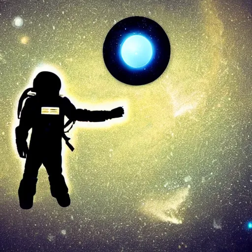 Prompt: A futuristic astronaut touching a space-time anomaly. Realistic. Detailed.