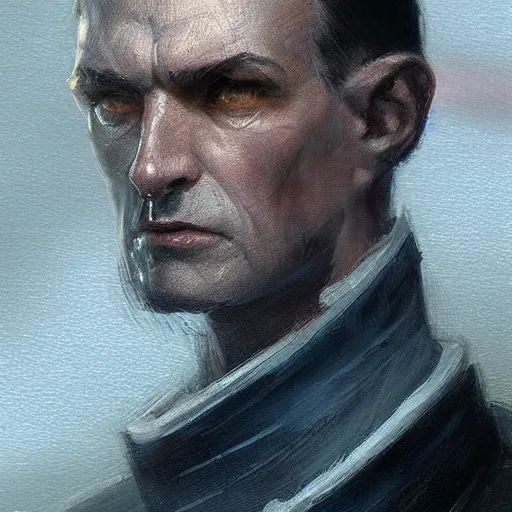 Image similar to portrait of a man by greg rutkowski, great admiral thrawn from star wars, blue skin, short black hair in military style, tall, star wars expanded, universe, he is about 5 0 years old, wearing white colored imperial admiral uniform, artstation hq