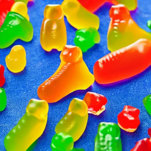 Prompt: a pretend slippery gummy bear, 4 k