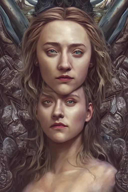 Image similar to A fantasy comic book style portrait painting of, hybrid of Saoirse Ronan, Scarlett Johansson, as an Atlantean, Reptilian Warrior, Mystical Valkyrie, Armor, Sword, Spear, Sheild, François Boucher, Oil Painting, unreal 5, DAZ, hype realistic, octane render, Regal, Refined, Coherent, Detailed Digital Art, RPG portrait, William-Adolphe Bouguereau, Michael Cheval, Walt Disney (1937), Steampunk, golden dappled lighting, dynamic lighting, Highly Detailed, Cinematic Lighting, Unreal Engine, 8k, HD