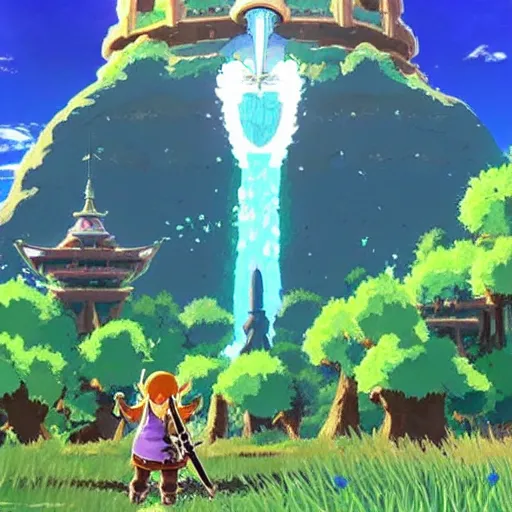 Prompt: studio ghibli themed breath of the wild Hyrule castle