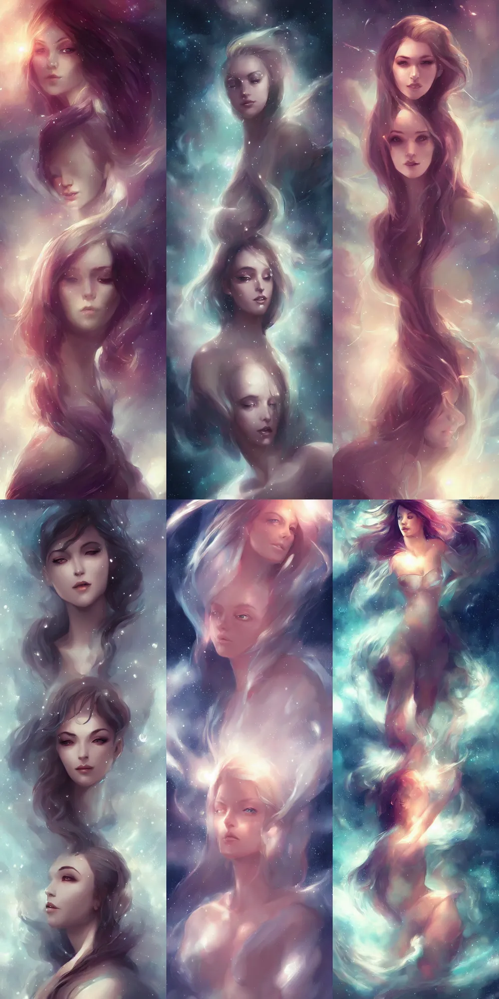 Image similar to beautiful woman floating in space, highly detailed, portrait, Charlie Bowater character art,