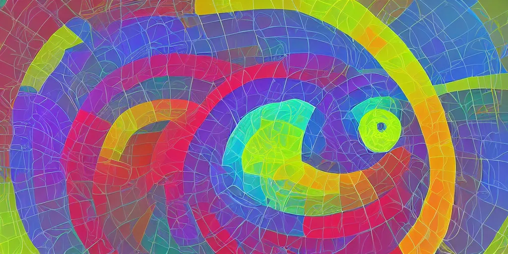 Prompt: an abstract 3d rendering of an abstract by robert delaunay of colorful spirals interacting in complex designs in the fibonacci ratio with smooth color transitions