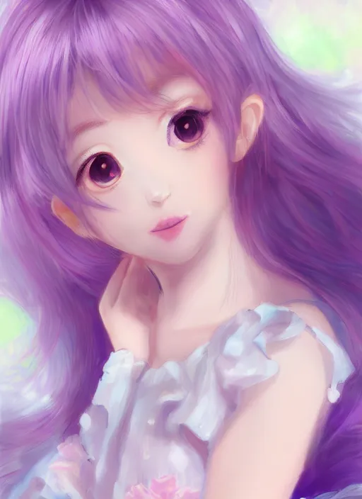 Prompt: adorable, brilliant, elegant, pastel texture, matte painting hyperpop cutest lavender cherry portrait trending on pixiv