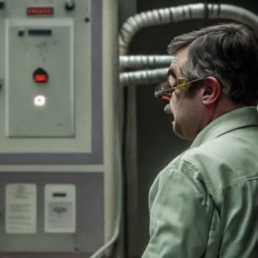 Image similar to Rowan Atkinson as the reactor technician in Chernobyl miniseries (2019)