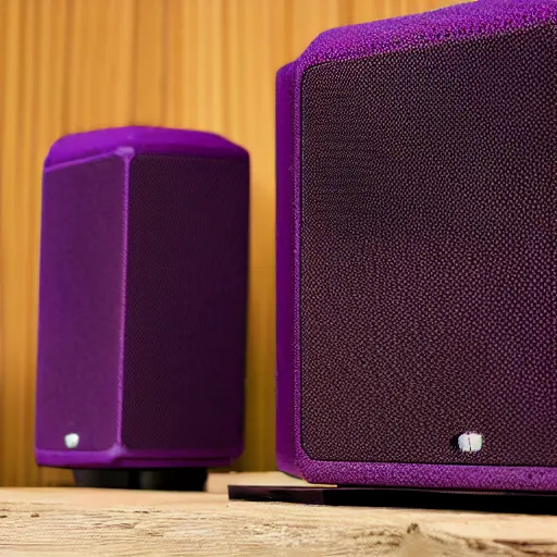 Image similar to purple funktion 1 speaker stack, depth of field, photorealistic render, XF IQ4, 150MP, 50mm, F1.4, ISO 200, 1/160s, natural light