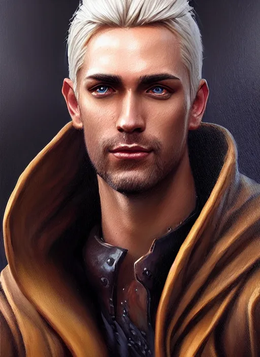 Image similar to a _ fantasy _ style _ portrait _ painting _ of male, medium dark blonde hair side part and blonde stubble, rpg dnd oil _ painting _ unreal _ 5 _ daz. _ rpg _ portrait _ extremely _ detailed _ artgerm _ greg _ rutkowski _ greg