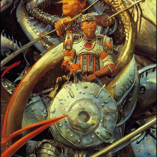 Image similar to shrimp as a fantasy knight, closeup portrait art by norman rockwell and donato giancola and greg rutkowski,