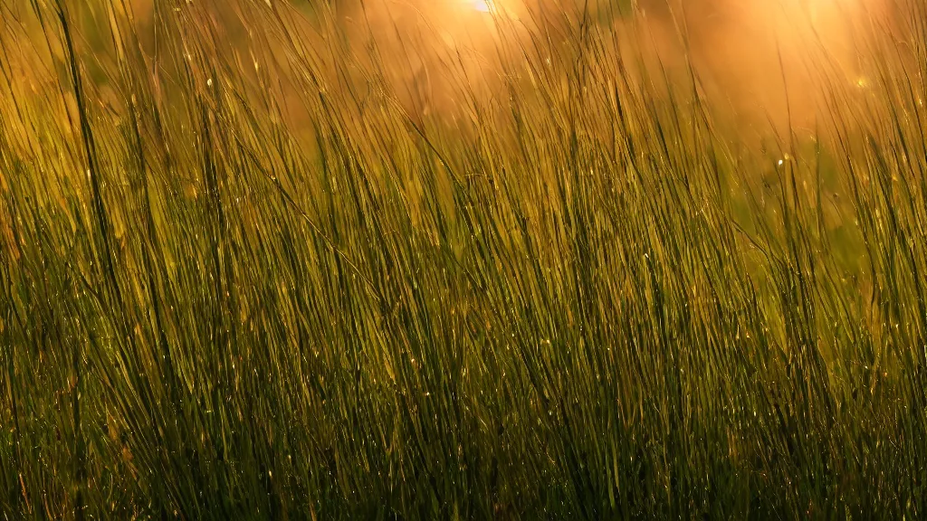 Prompt: Still from a terence malik film, beautiful 8k golden hour washes of silver and green torch lit color. contrast of light and dark. first person view cinematic. spangled colorful whorls and windblown spirals in the grass, patterns of shadow and light