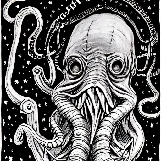 Prompt: Cthulhu Christmas by Charles Addams and H.R. Giger