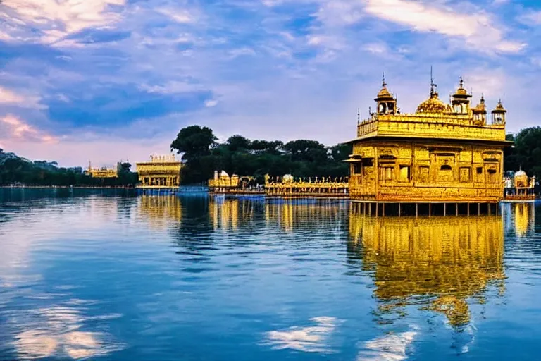 Prompt: an amazing award winning photo of a golden temple in a lake, symmetrical, cinematic, masterpiece