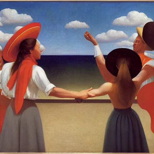 Image similar to a Mexican Hat Dance by Raphael, Hopper, and Rene Magritte. detailed, romantic, enchanting, trending on artstation.