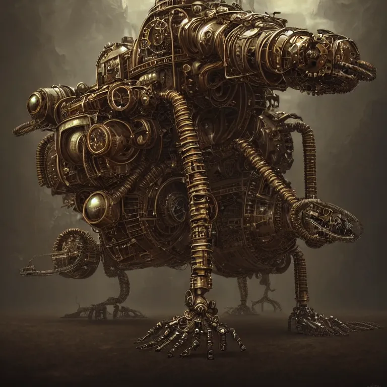 Image similar to steampunk robot centipede, 3 d model, unreal engine realistic render, 8 k, micro detail, intricate, elegant, highly detailed, centered, digital painting, artstation, smooth, sharp focus, illustration, artgerm, tomasz alen kopera, by wlop