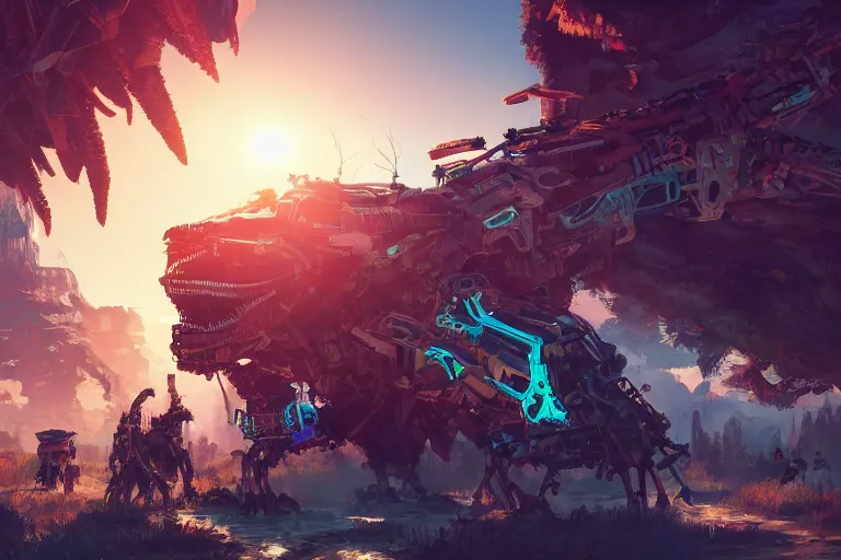 Image similar to sawtooth machine mecanical creature robot of horizon forbidden west horizon zero dawn radiating a glowing aura global illumination ray tracing hdr fanart arstation by ian pesty and alena aenami artworks in 4 k