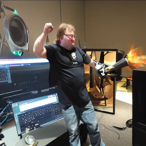 Prompt: Gabe Newell blasting