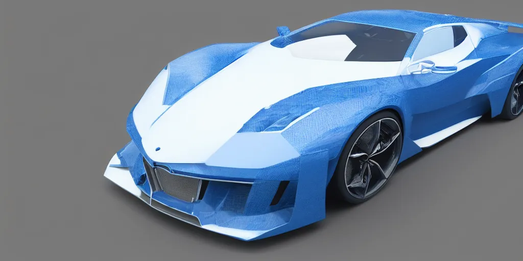 Image similar to highly detailed blueprint of a super car, layout, construction drawing, white paper, blue lines, 4 k, intricate, hyper realistic, octane render engine