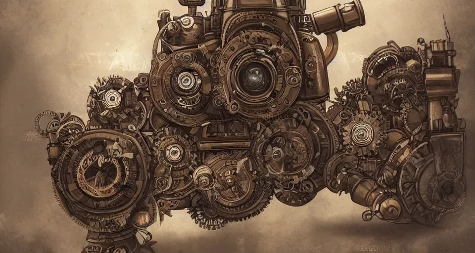 Image similar to A beautiful artwork illustration, extremely detailed and advanced steampunk-themed camera , featured on artstation, wide angle, horizontal orientation