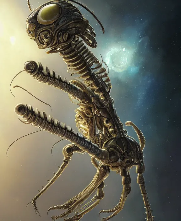 Prompt: portrait of a alien insect, adorable, childlike, milky way environment, ultra realistic, concept art, intricate details, cheerful, highly detailed, photorealistic, octane render, 8 k, unreal engine. art by artgerm and hr giger and greg rutkowski and alphonse mucha