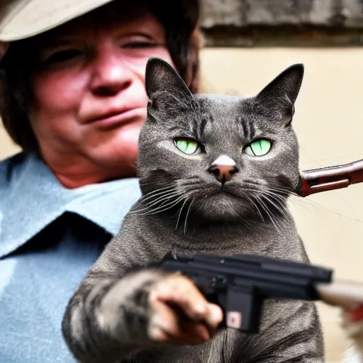 Prompt: a cat holding a gun