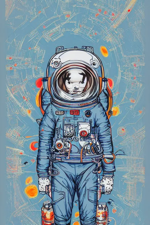 Image similar to symmetrical! James Jean artwork, astronaut in space, colourful