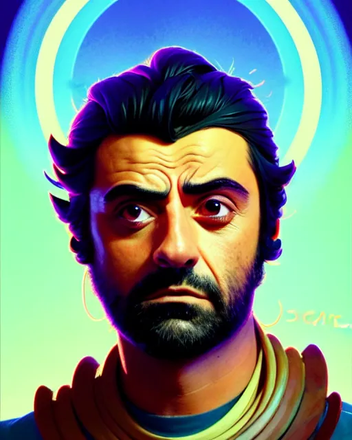 Prompt: portrait, oscar isaac as a shaman, bright backlit, key lighting, smooth, gaudy colors, maya render, octane render aesthetic, lol matte painting concept art, official fanart behance hd artstation by jesper ejsing, by rhads and makoto shinkai and lois van baarle and ilya kuvshinov and rossdraws