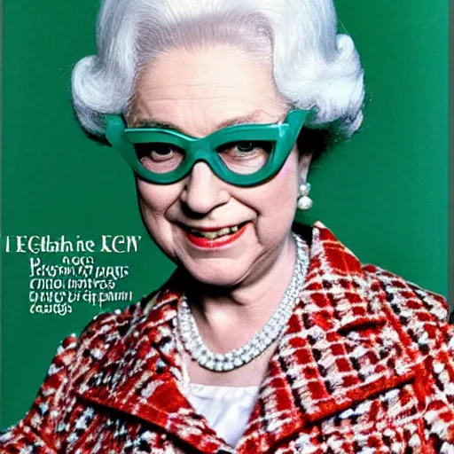 Prompt: Elizabeth II with big googles portrait photo artwork by Slim Aarons in 1965 TIMES magazine cover photo, color