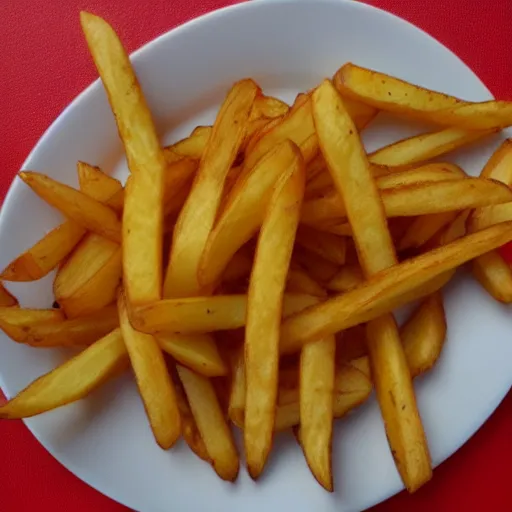 Prompt: potato with arms legs eyes and mouth eating fries