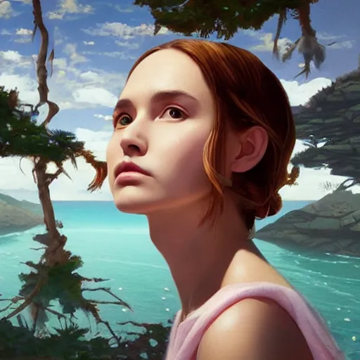 Image similar to a beautiful scenic painting by artgerm and wlop and wes anderson and spike jonze